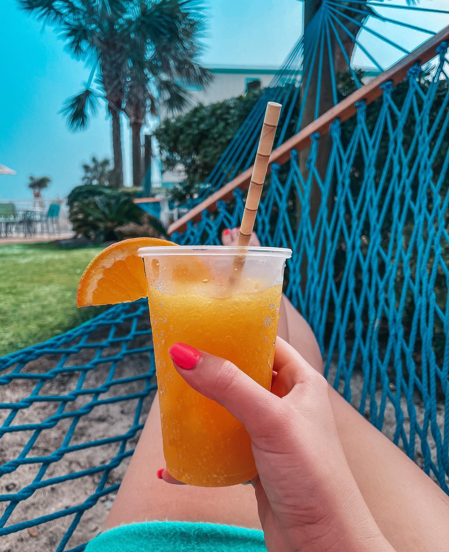 Relaxing on hammock at Holiday Inn Express  Orange Beach enjoying a mango colada