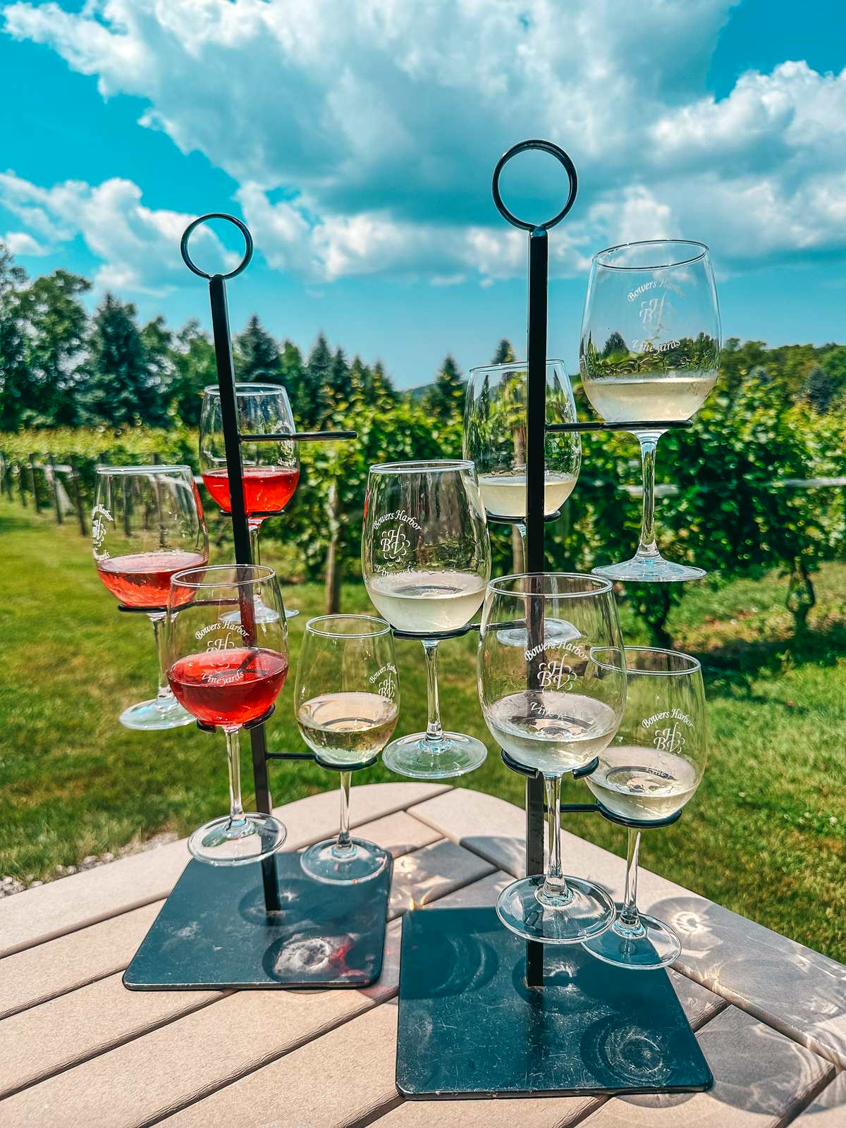 Cider and wine flight from Bowers Harbor Vineyards in Traverse City Michigan