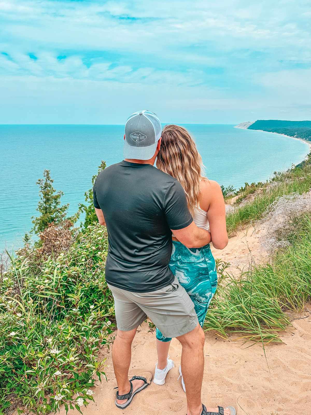 Couple on the Empire Bluffs Trail at Sleeping Bear Dunes National Lakeshore in Michigan