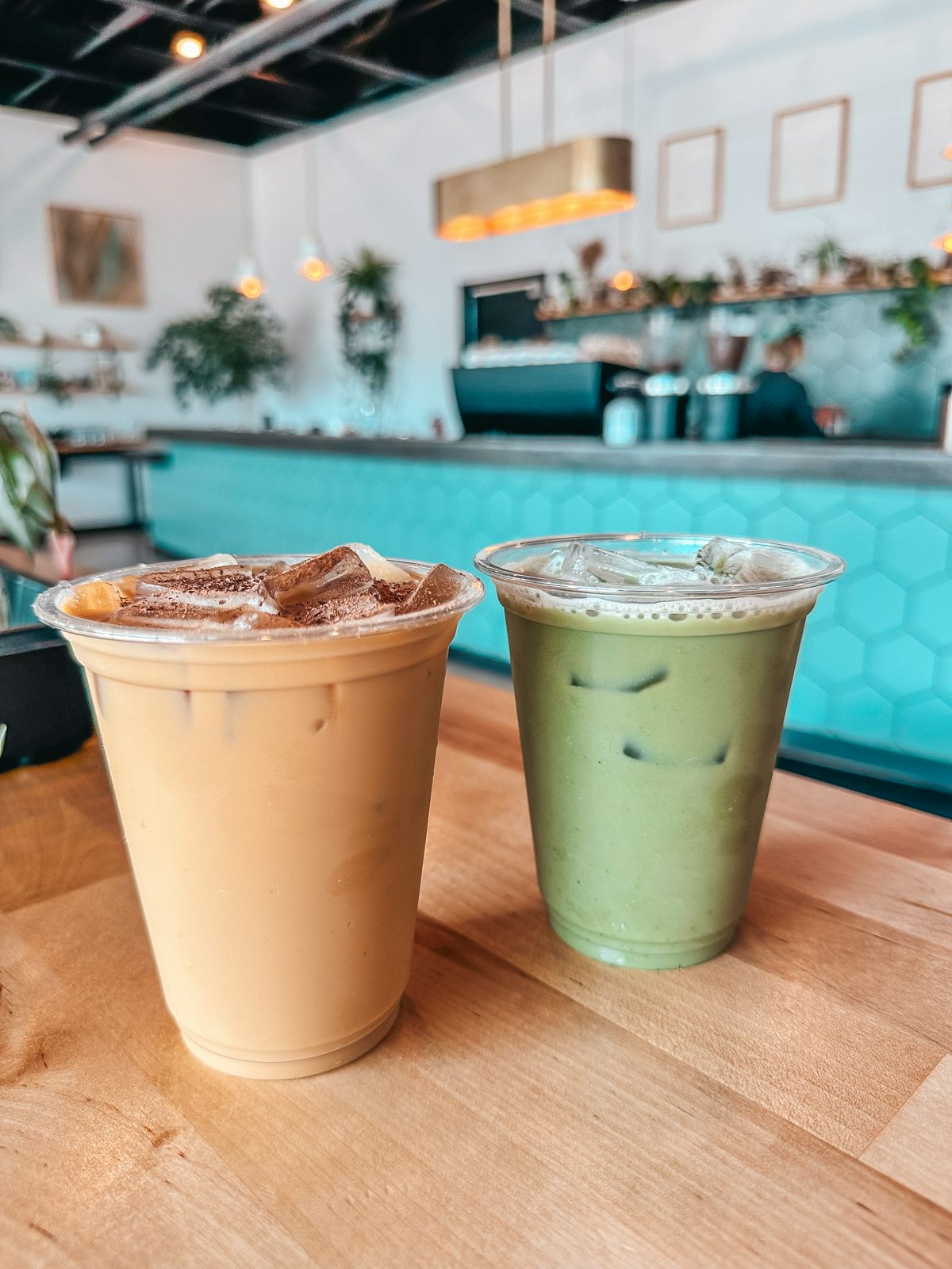 Latte and matcha from Mundos Roasting Co in Traverse City Michigan