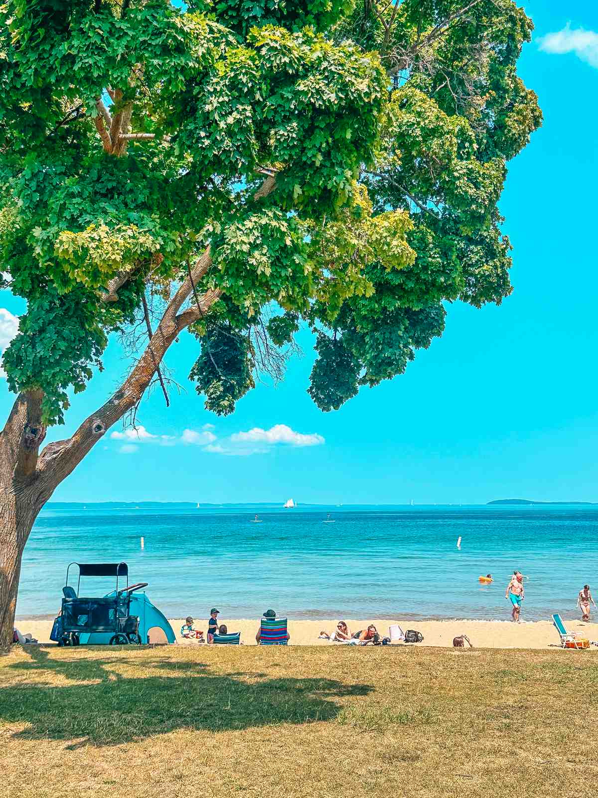 Sunny day at Clinch Park Beach in Traverse City Michigan