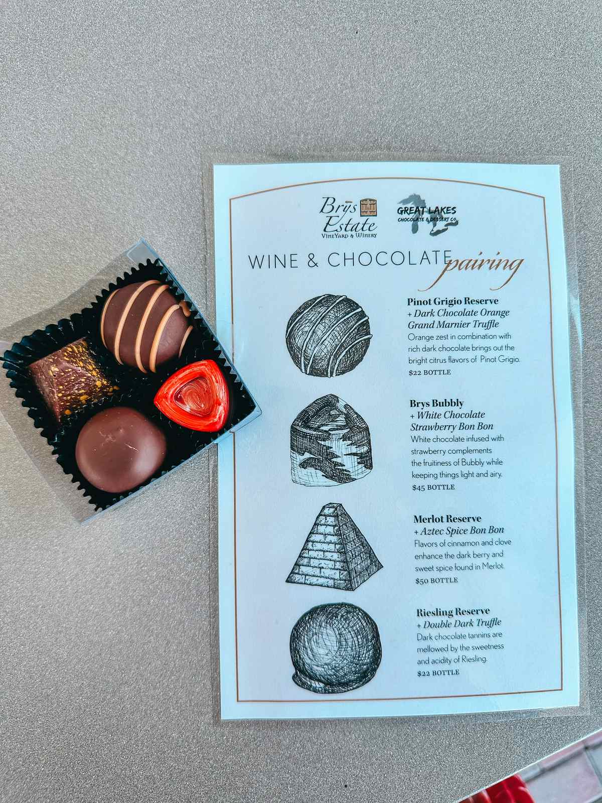 Wine and chocolate pairing at Brys Estate