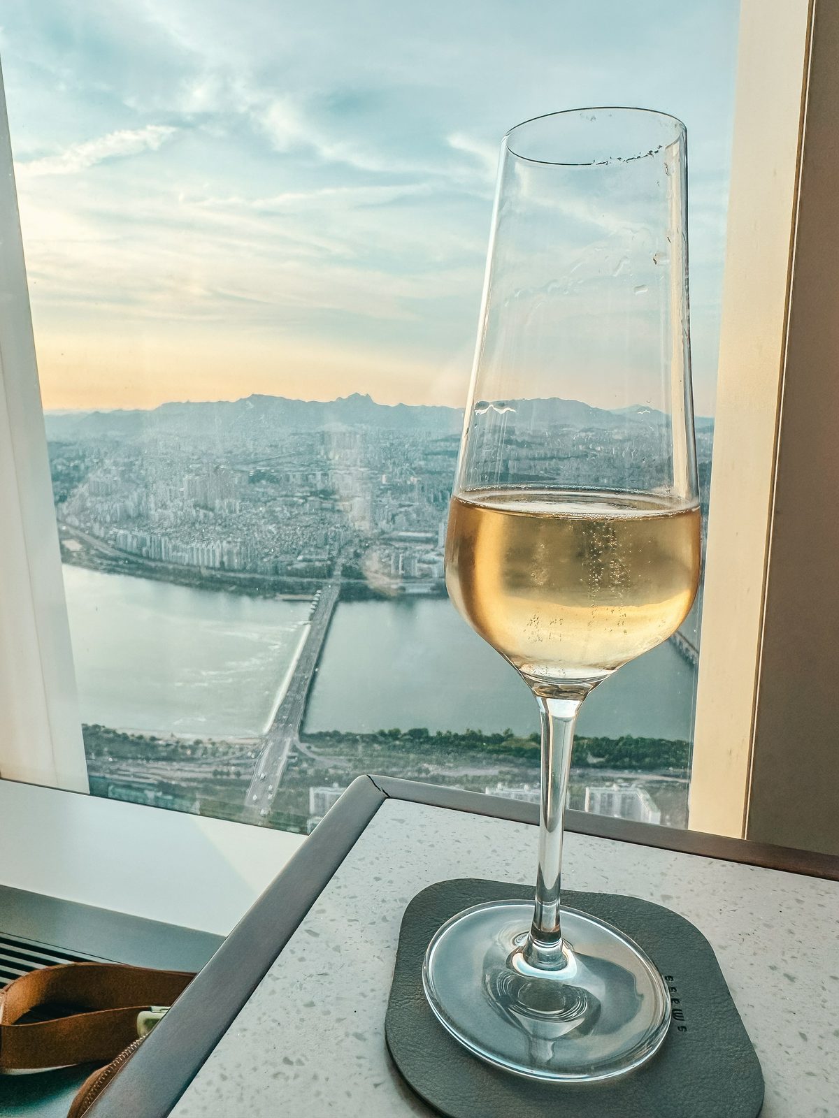 Champagne at the 123 Lounge inside the Lotte World Tower in Seoul