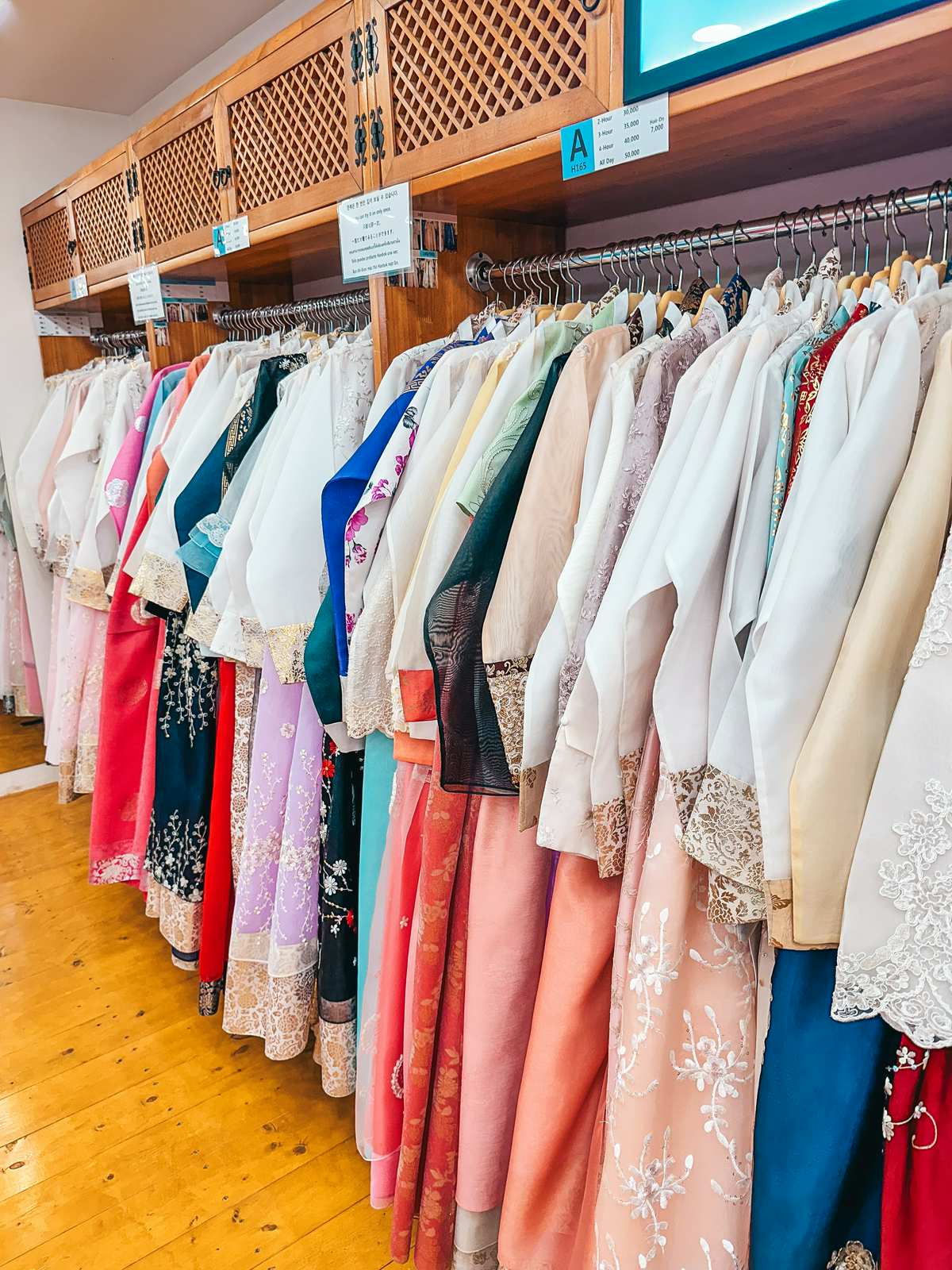 Different styles and colors for hanbok rentals in Seoul