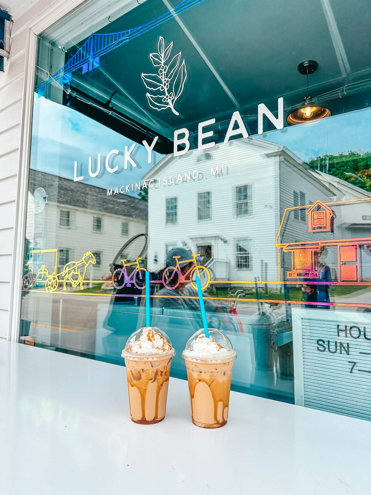 Iced lattes from Lucky Bean on Mackinac Island