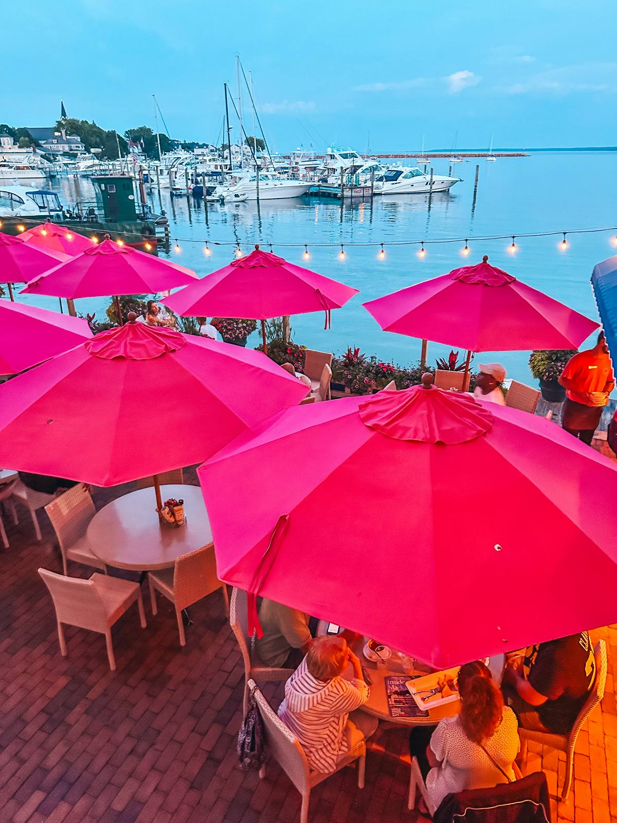 Patio dining at Pink Pony Bar and Grill on Mackinac Island