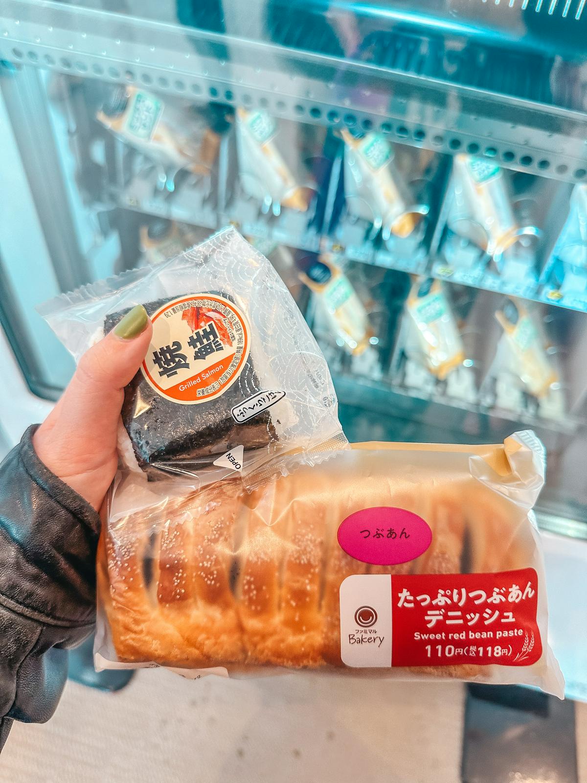 Samgak kimbap and sweet red bean paste pastry Korean snacks