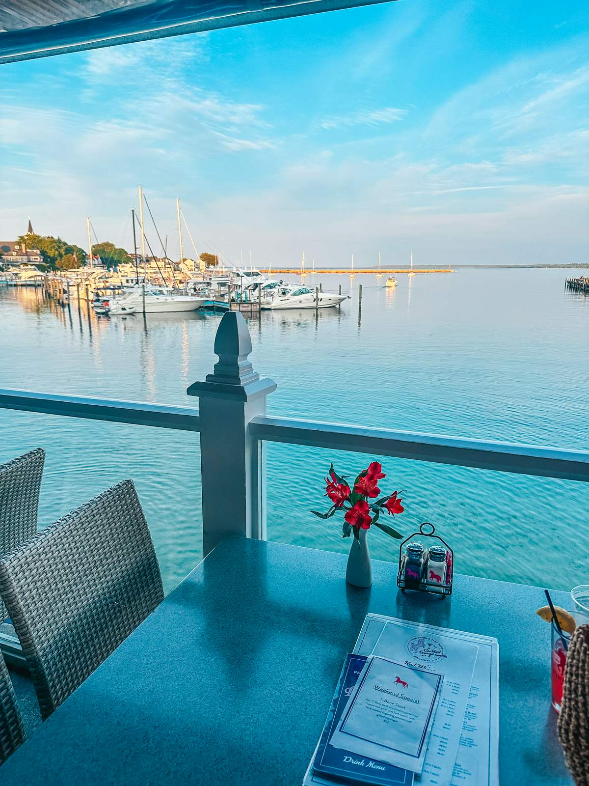 Waterfront dining on Mackinac Island at Pink Pony