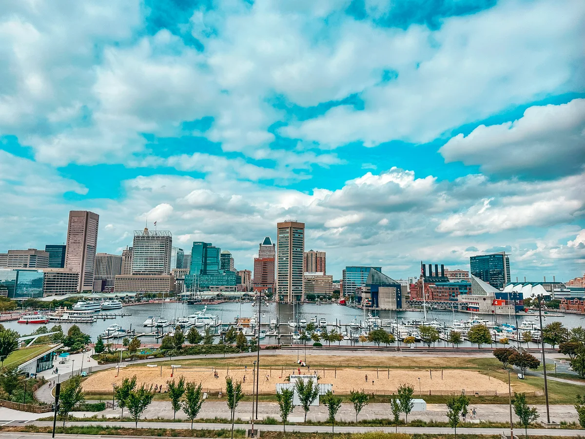 Baltimore city skyline view from Federal Hill Park