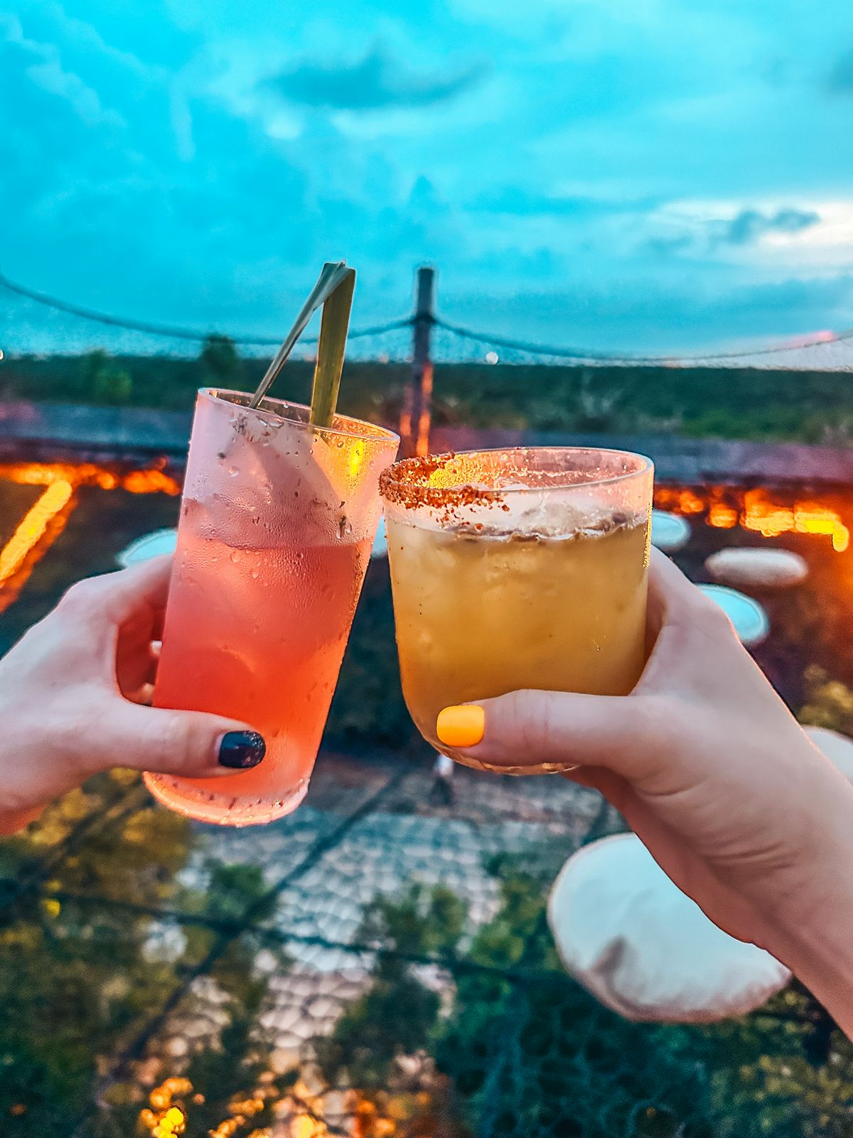 Cocktails at Azulik rooftop bar in Tulum