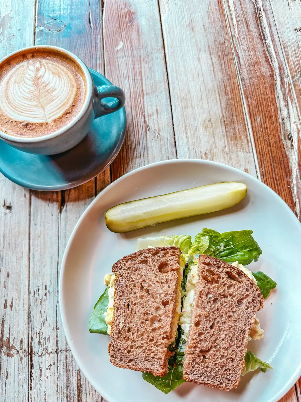 Coffee and egg salad sandwich from Artifact Coffee in Baltimore MD