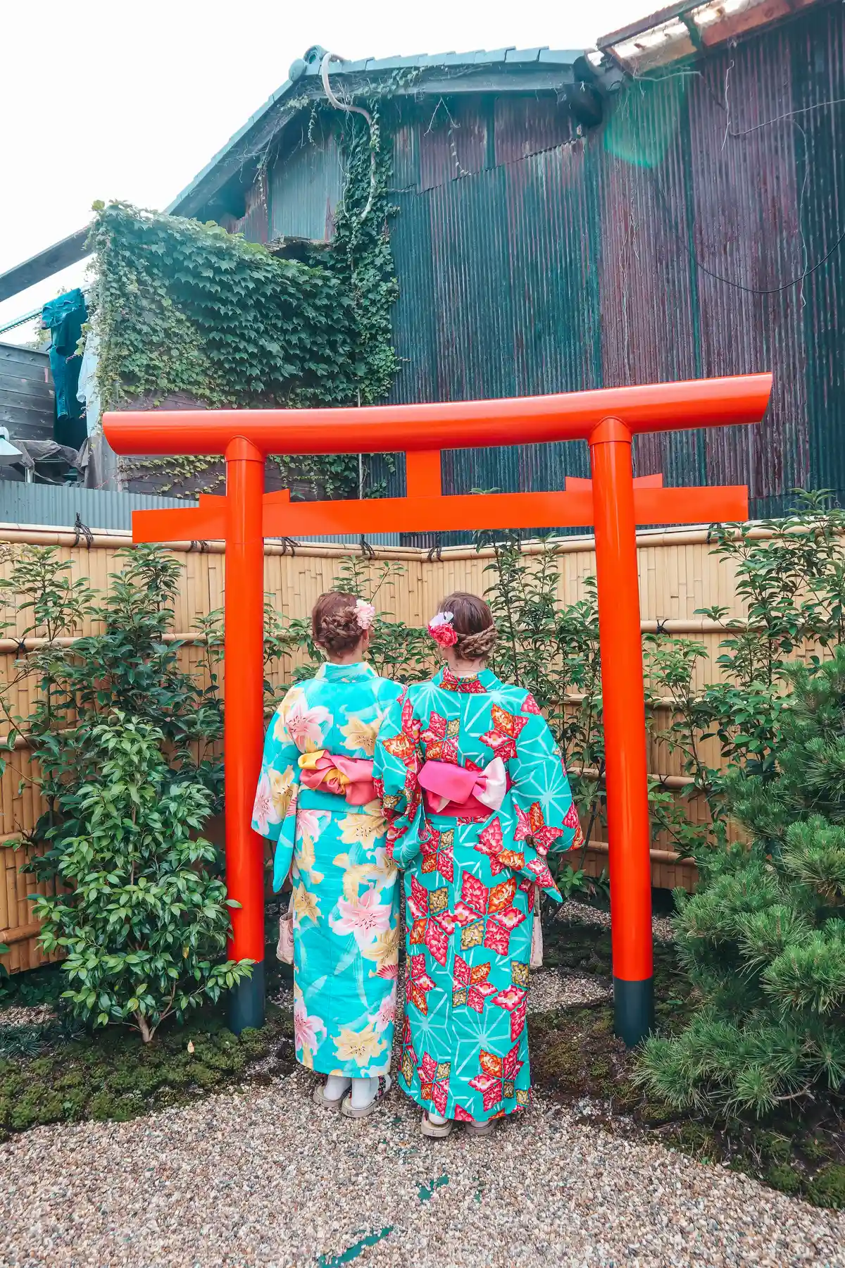 Friends in kimonos at Traditional tea ceremony in Kyoto