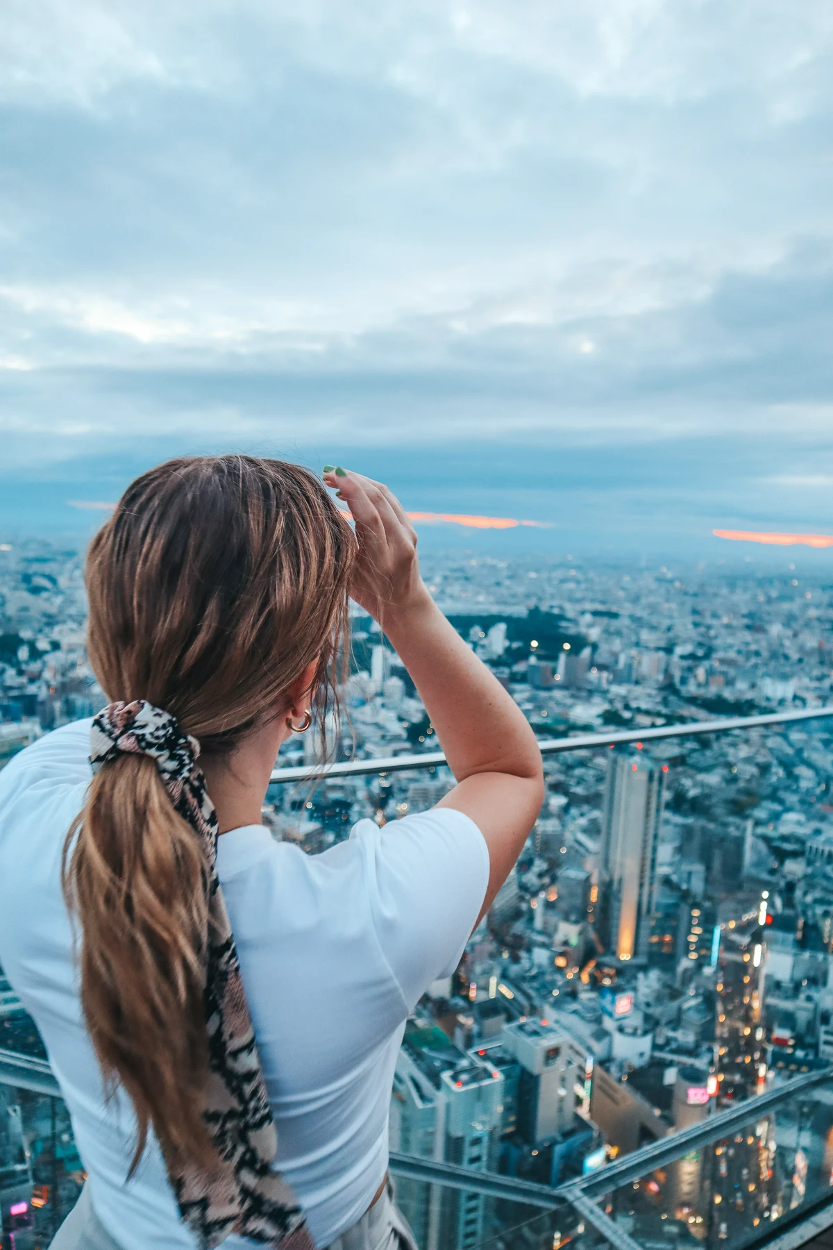 Looking out at Tokyo from Shibuya Sky at sunset