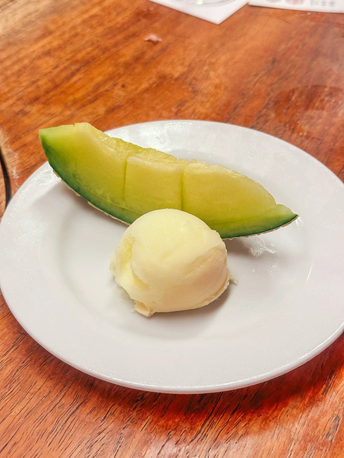 Melon ice cream at Sukiyaki Matsukiya in Shibuya