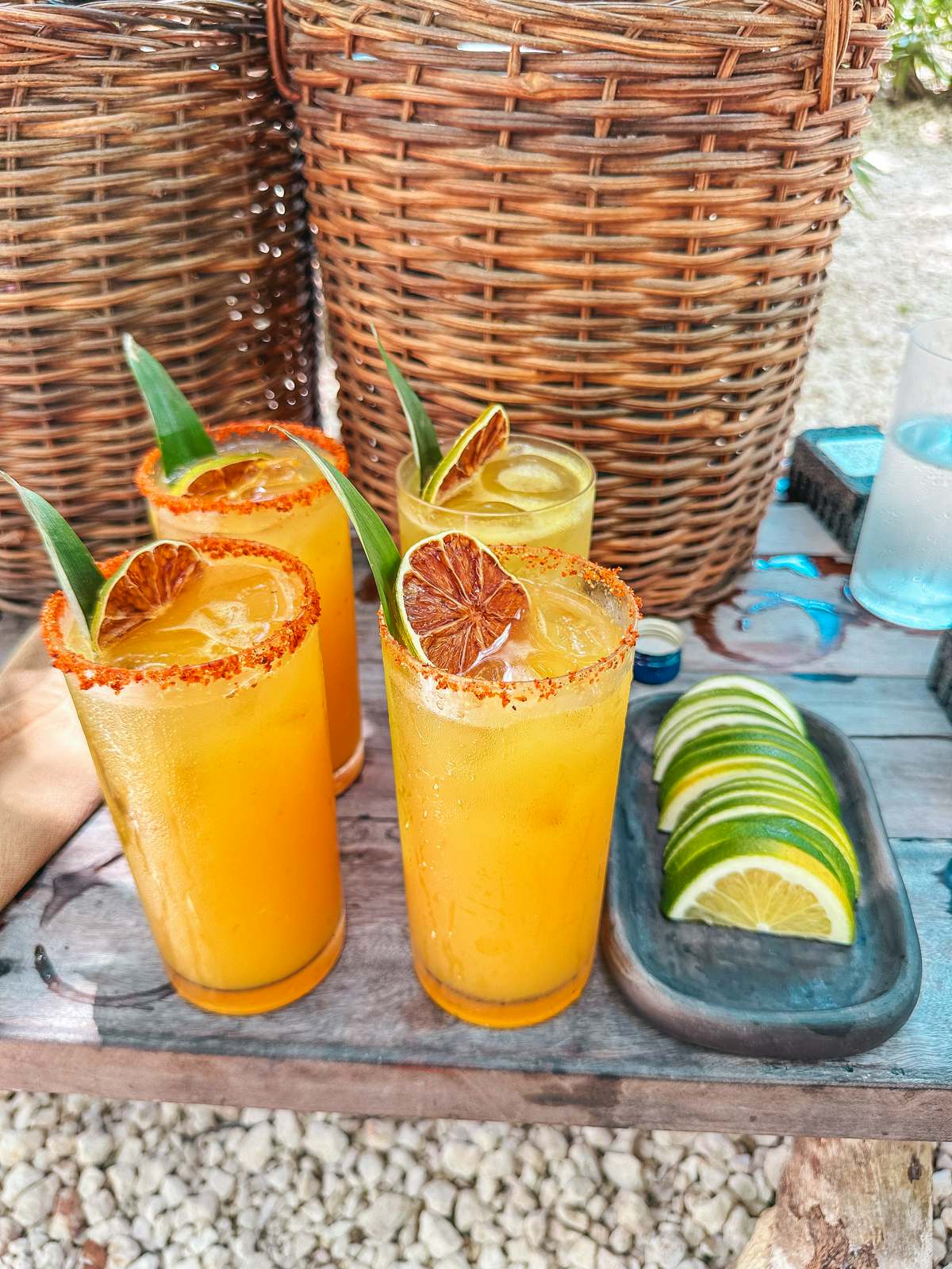 Passionfruit mezcal cocktails from Vesica Tulum