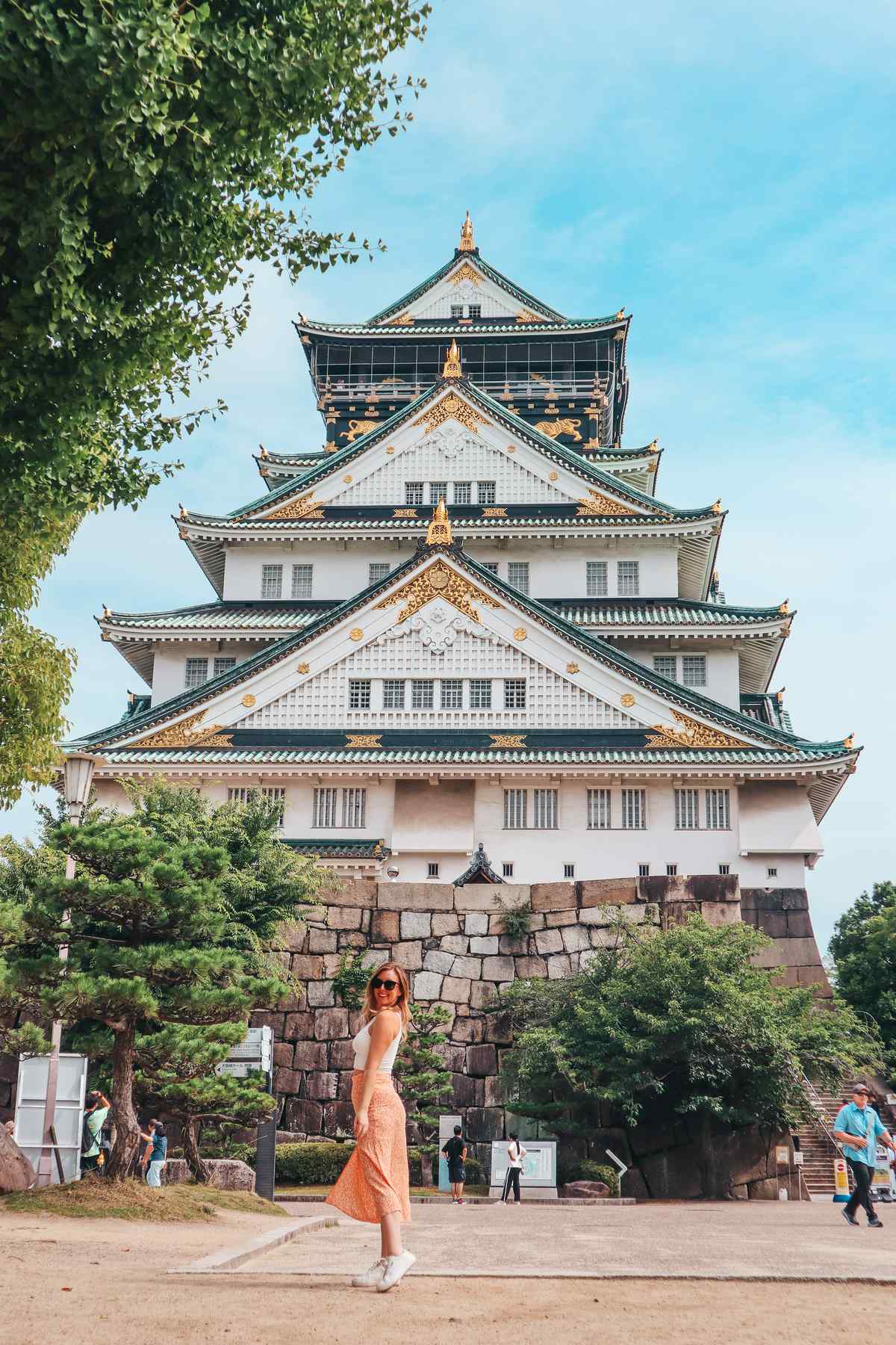 Posing in front of the Osaka Castle