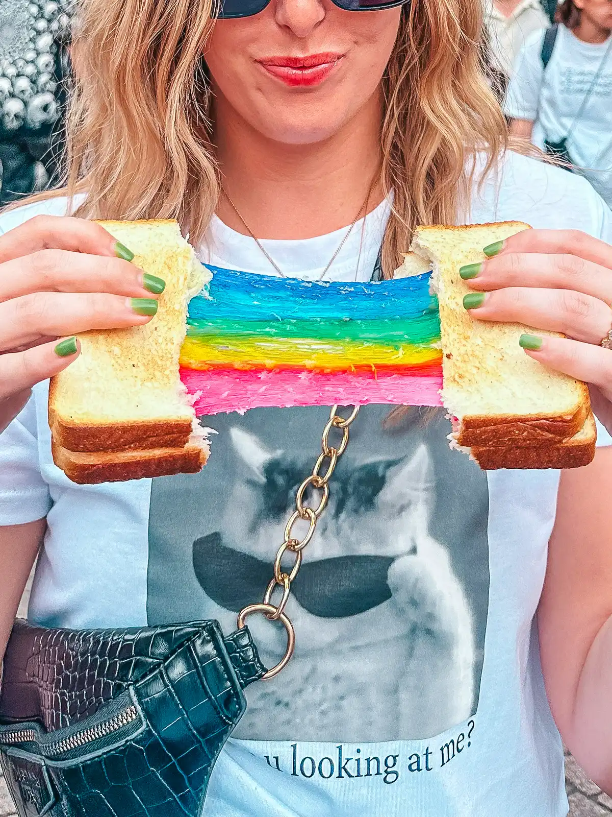 Rainbow grilled cheese from Takeshita Street in Harajuku Tokyo