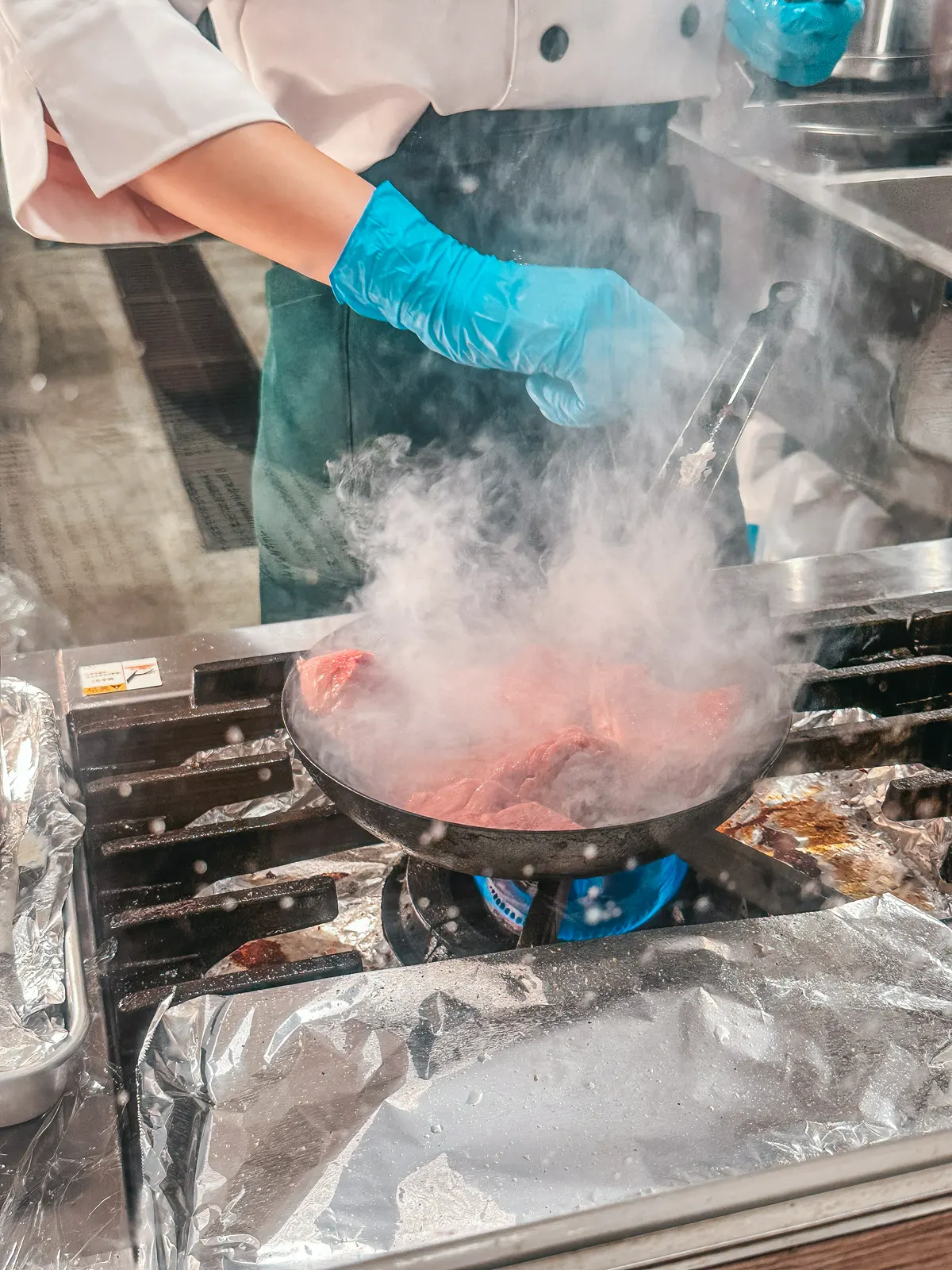 Steak preparation at Japanese Steak Bowl and Beef Curry in Tokyo