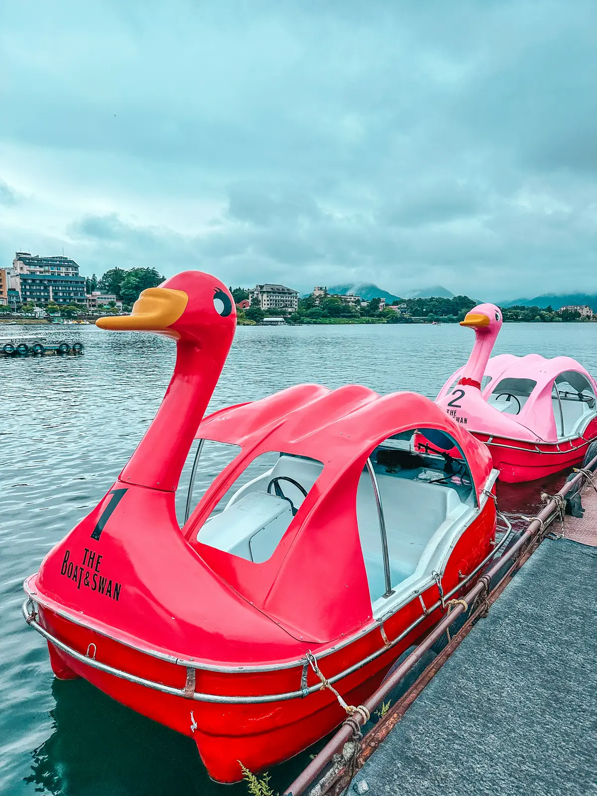 Swan boats on Lake Kawaguchiko