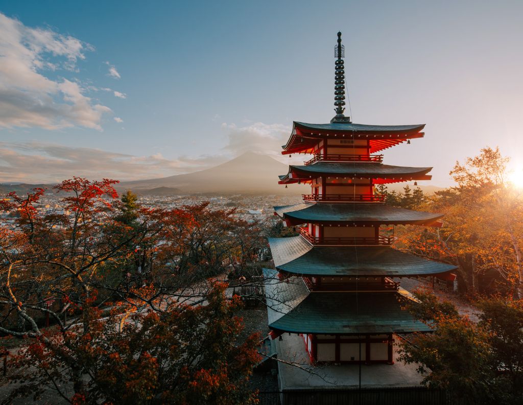 View of Chureito Pagoda and Mt Fuji