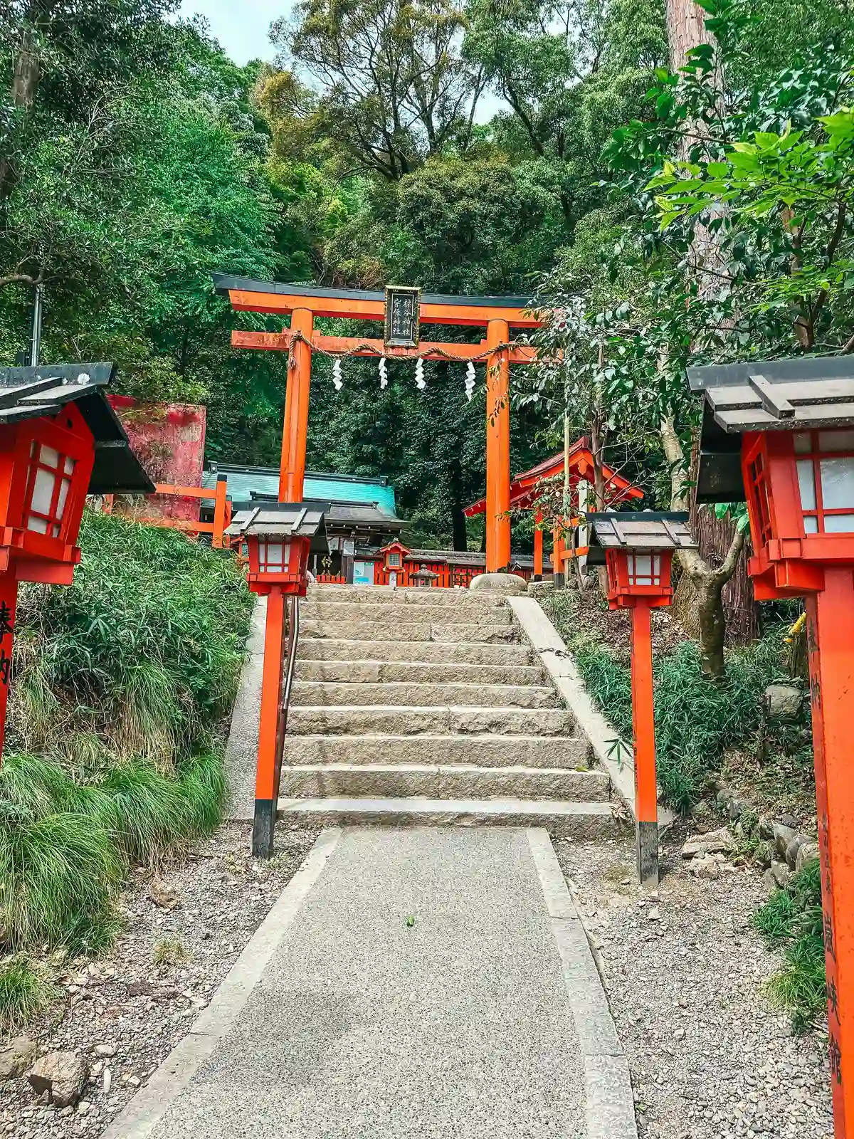 Torii gate entrance to the Arashiyama Monkey Park Iwatayama in Kyoto