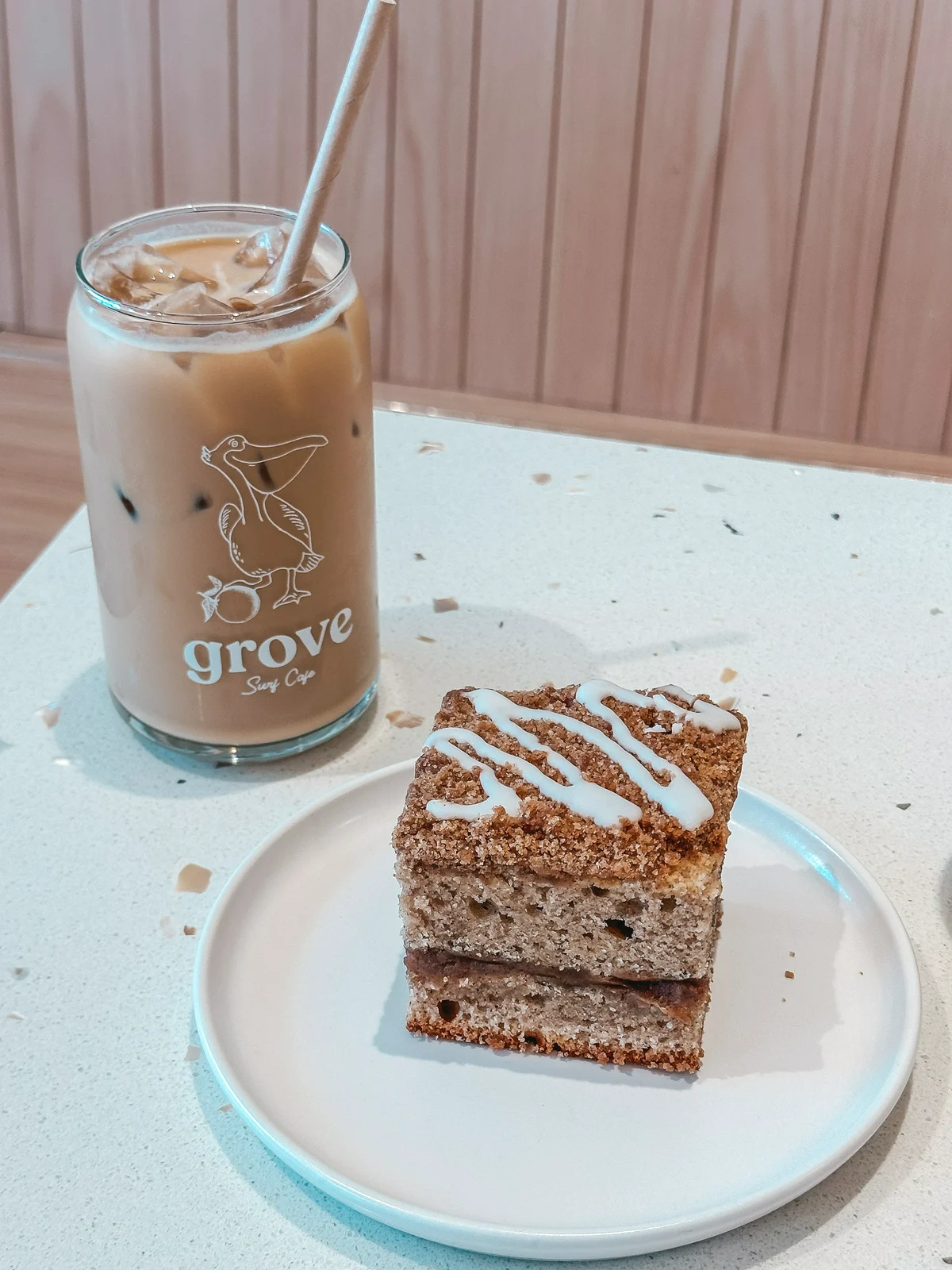 Iced latte and coffee cake from Grove Surf Cafe in Indian Rocks Beach